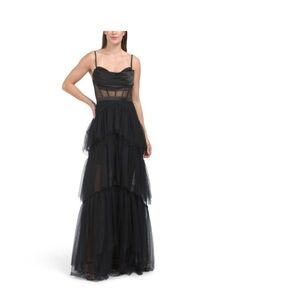Betsy & Adam Black Layered Maxi Dress